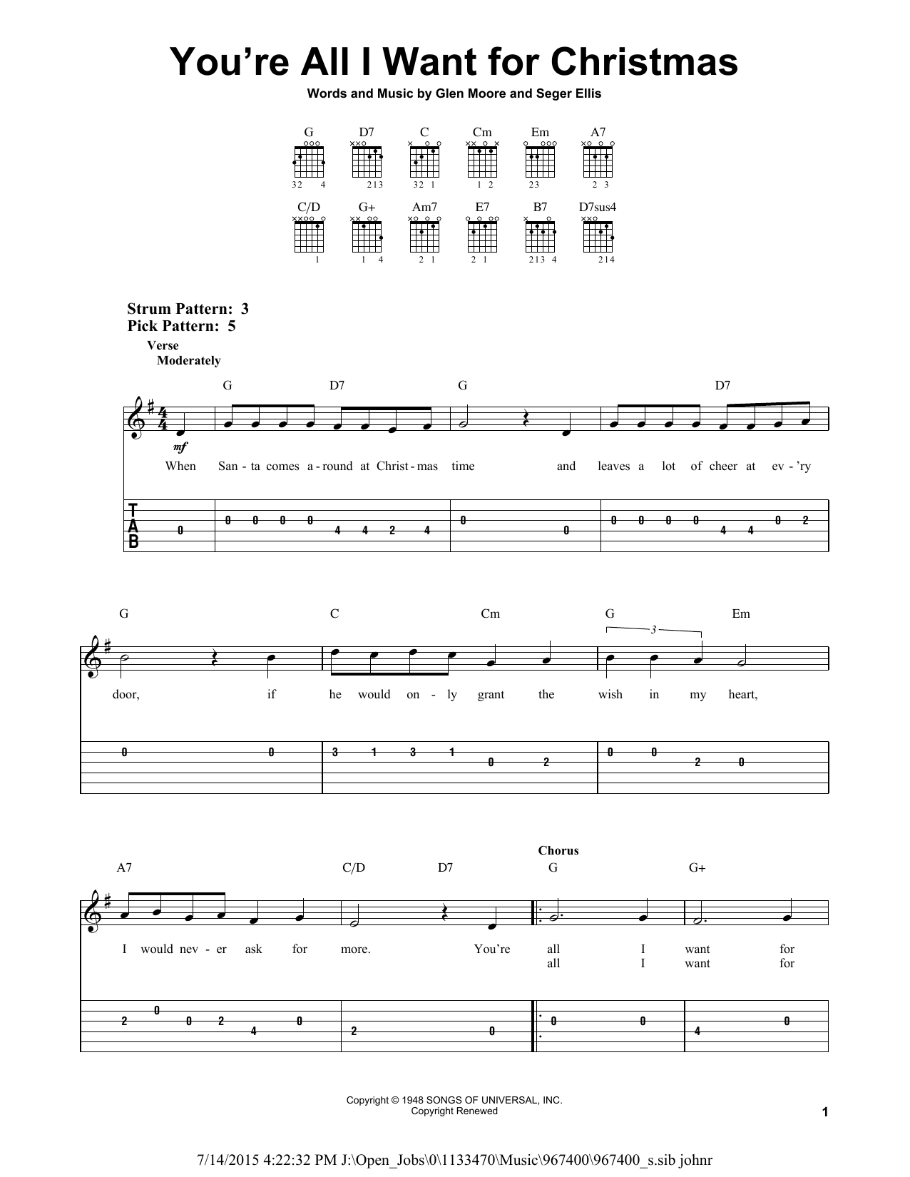 Frank Gallagher You're All I Want For Christmas sheet music notes and chords arranged for Easy Guitar Tab