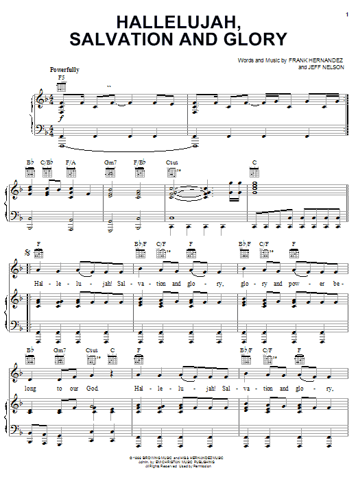 Frank Hernandez Hallelujah, Salvation And Glory sheet music notes and chords arranged for Piano, Vocal & Guitar Chords (Right-Hand Melody)