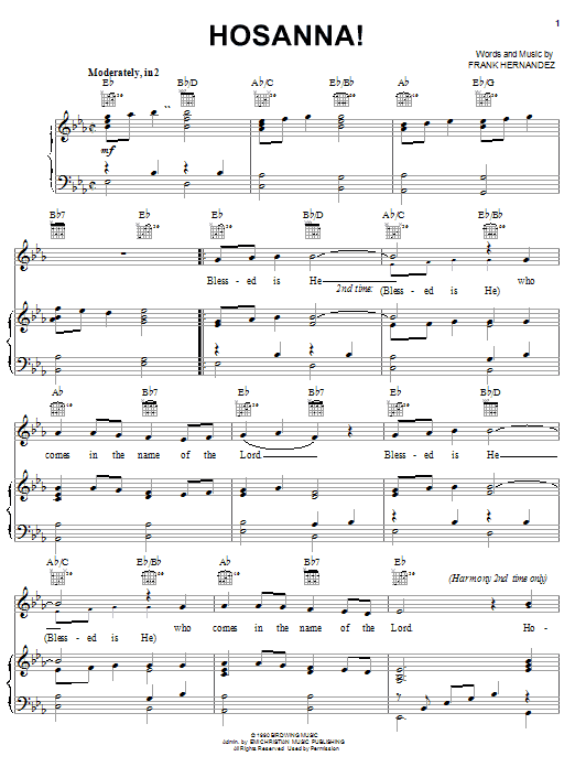 Frank Hernandez Hosanna! sheet music notes and chords arranged for Piano, Vocal & Guitar Chords (Right-Hand Melody)