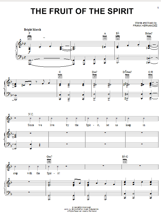 Frank Hernandez The Fruit Of The Spirit sheet music notes and chords arranged for Big Note Piano
