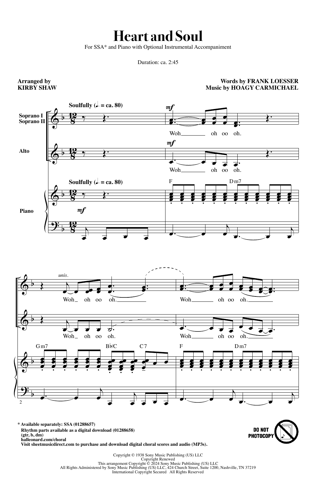 Frank Loesser & Hoagy Carmichael Heart And Soul (arr. Kirby Shaw) sheet music notes and chords arranged for SSA Choir