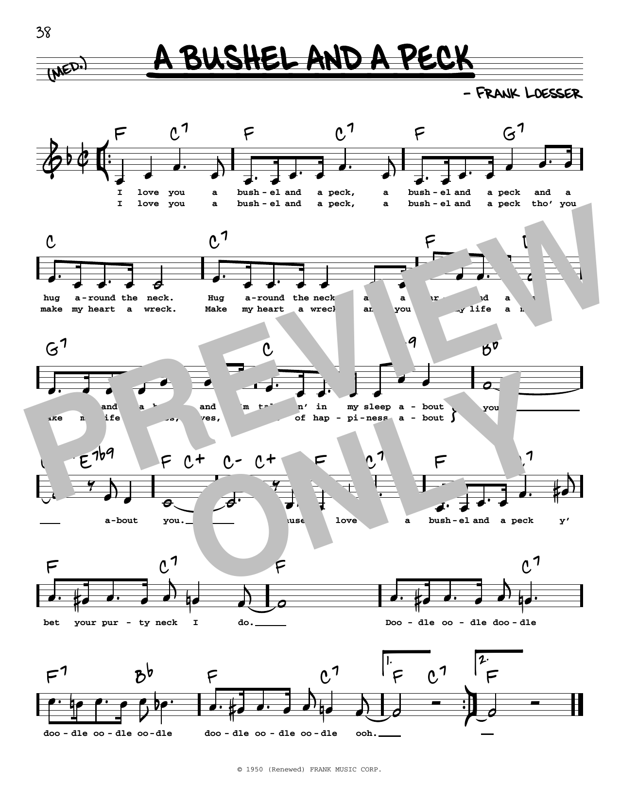 Frank Loesser A Bushel And A Peck (Low Voice) sheet music notes and chords arranged for Real Book – Melody, Lyrics & Chords