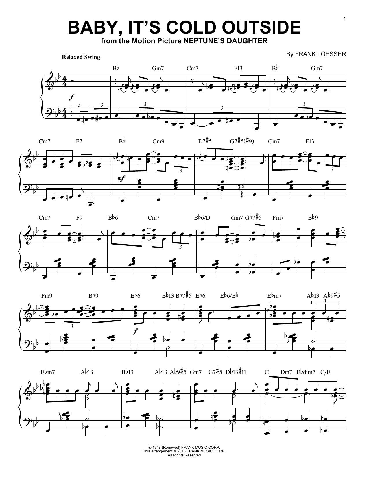 Frank Loesser Baby, It's Cold Outside [Jazz version] (arr. Brent Edstrom) sheet music notes and chords arranged for Piano Solo