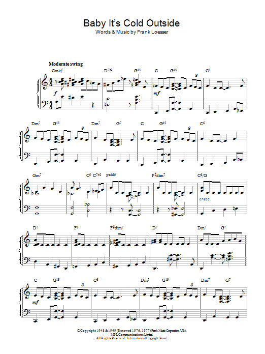 Frank Loesser Baby, It's Cold Outside sheet music notes and chords arranged for Solo Guitar