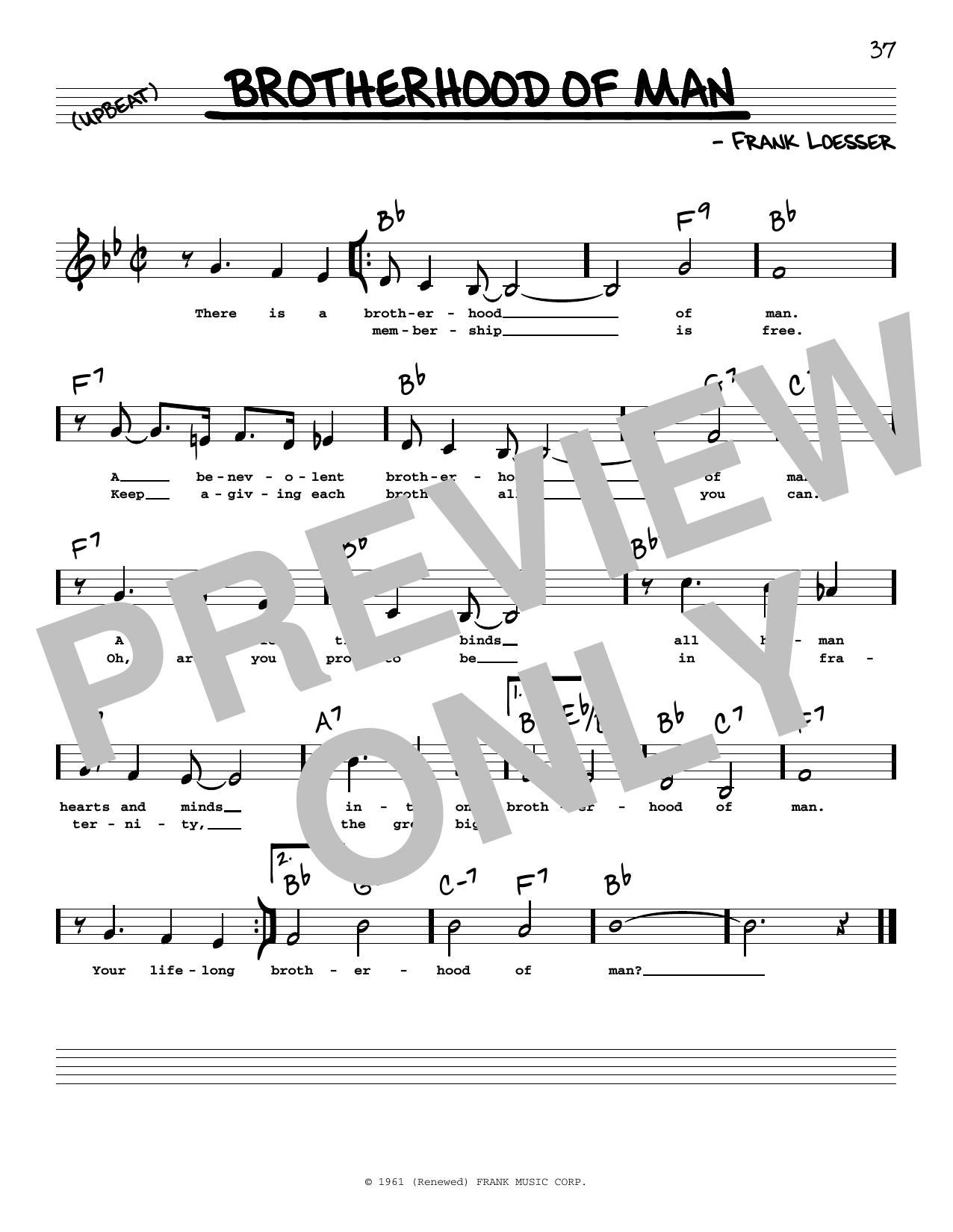 Frank Loesser Brotherhood Of Man (Low Voice) sheet music notes and chords arranged for Real Book – Melody, Lyrics & Chords