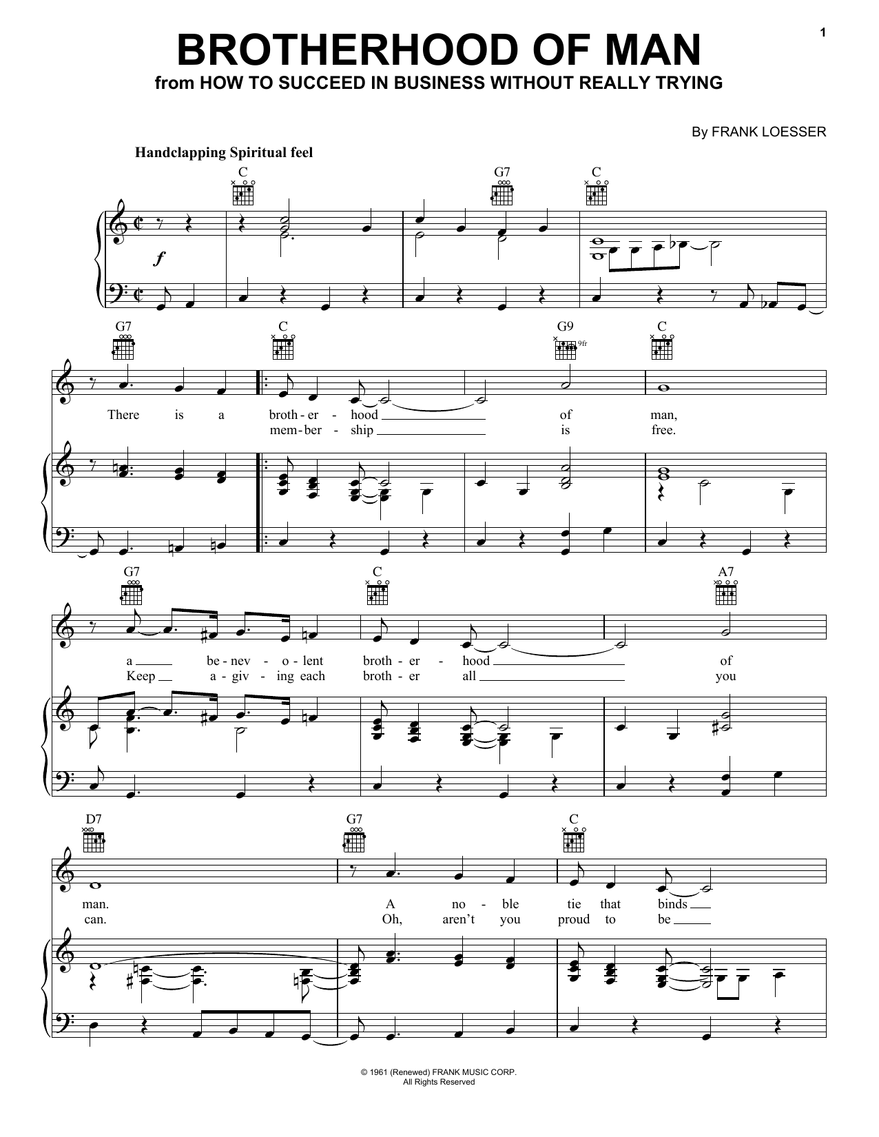 Frank Loesser Brotherhood Of Man sheet music notes and chords arranged for Viola Solo