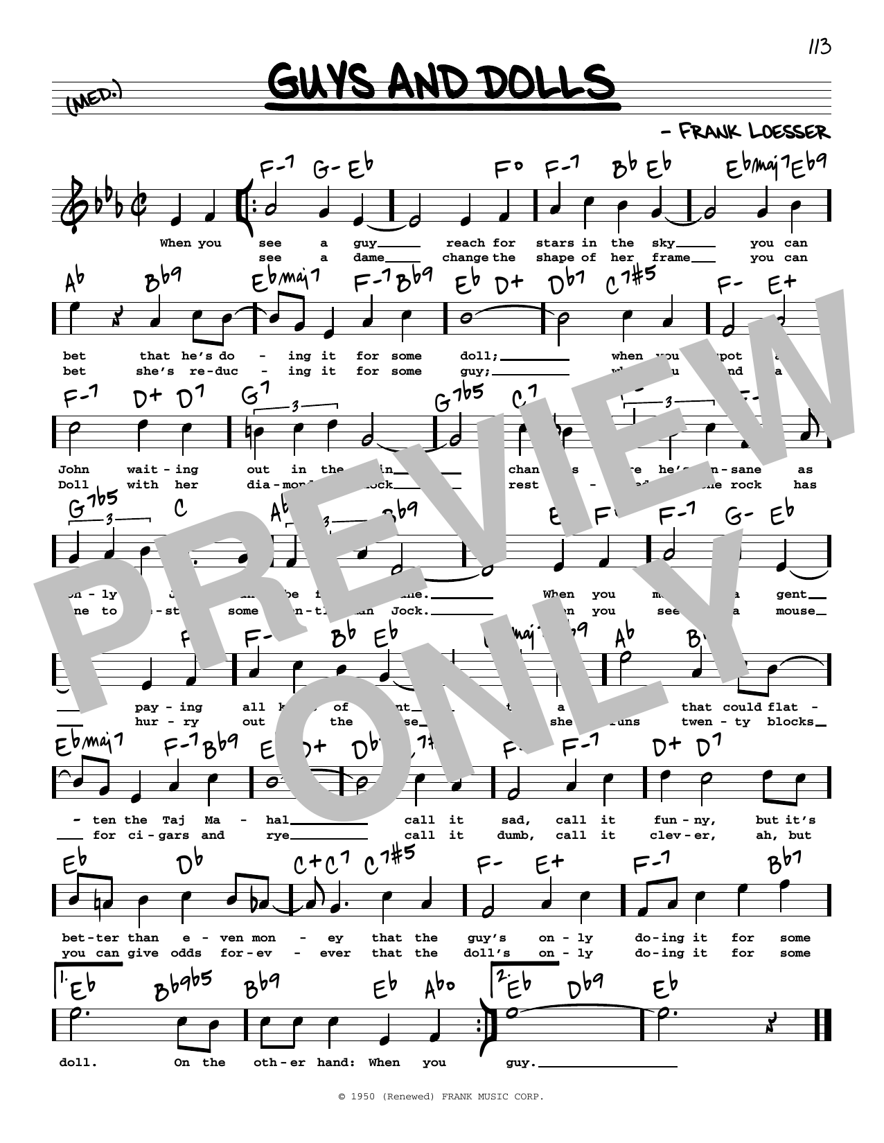 Frank Loesser Guys And Dolls (High Voice) sheet music notes and chords arranged for Real Book – Melody, Lyrics & Chords