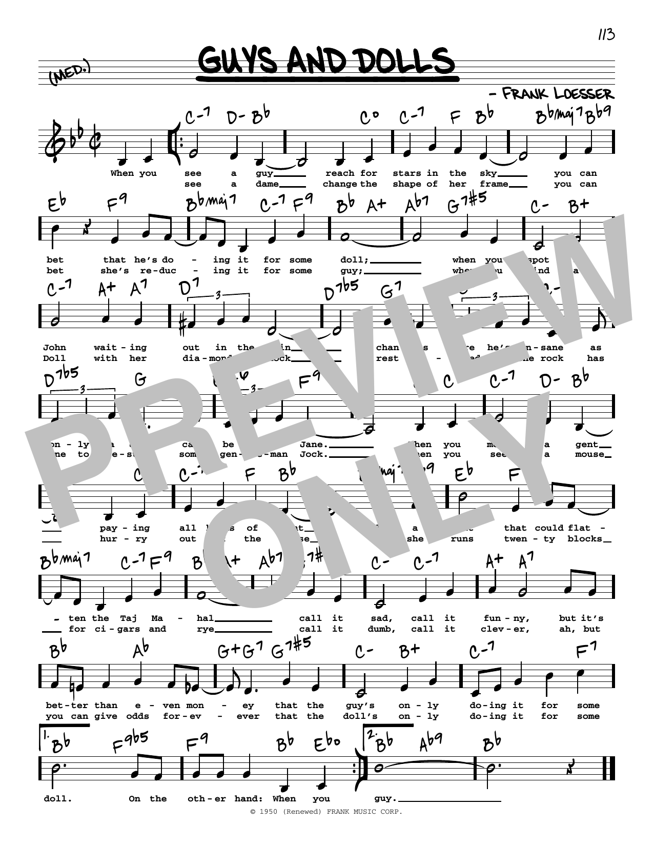 Frank Loesser Guys And Dolls (Low Voice) sheet music notes and chords arranged for Real Book – Melody, Lyrics & Chords