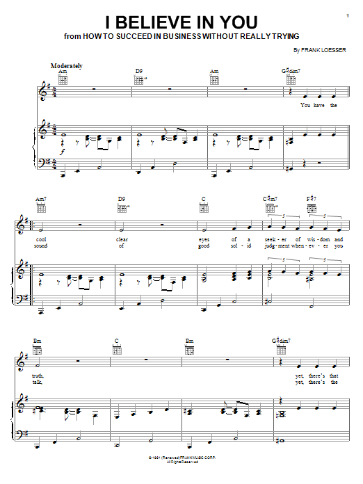 Frank Loesser I Believe In You sheet music notes and chords arranged for Tenor Sax Solo
