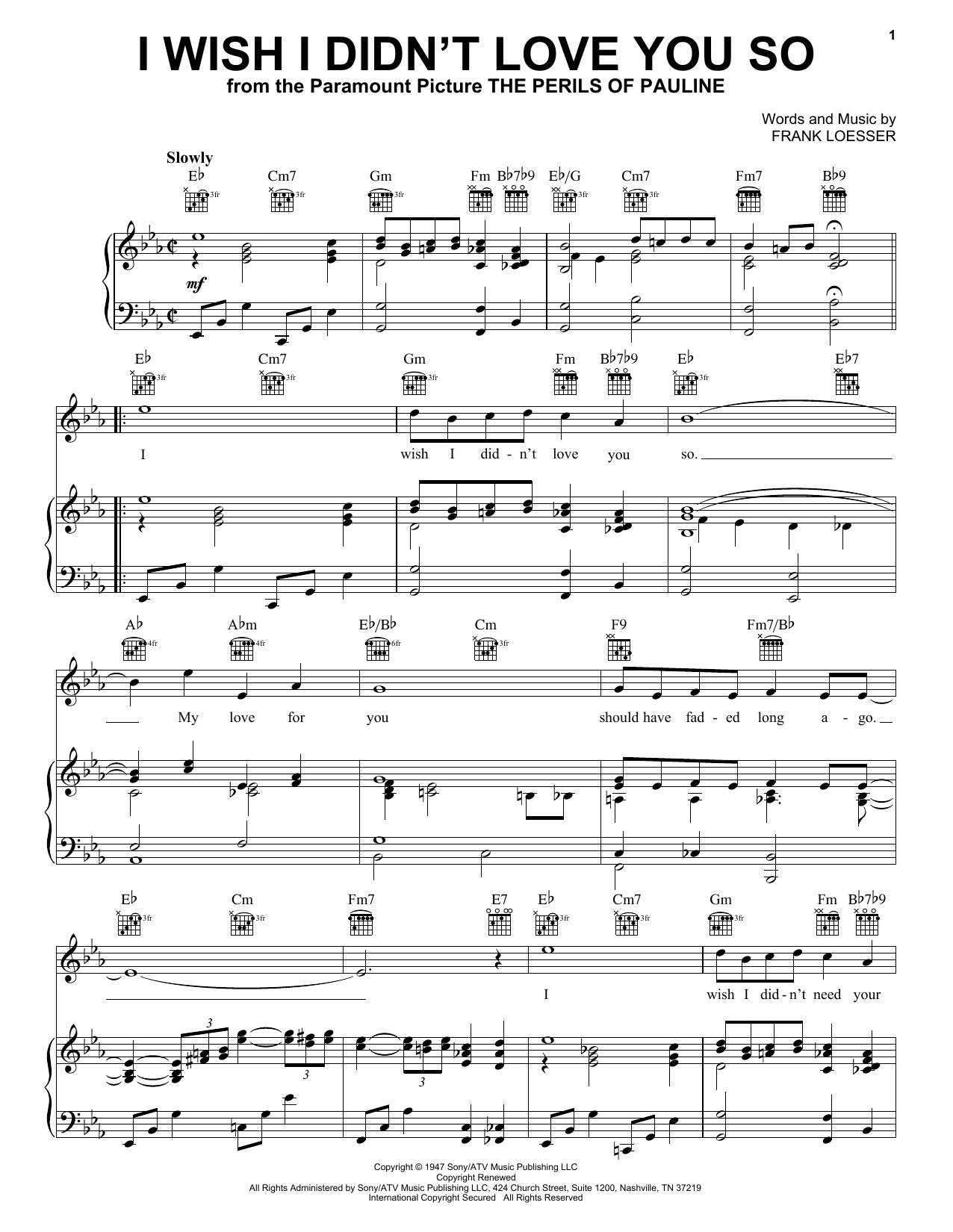 Frank Loesser I Wish I Didn't Love You So sheet music notes and chords arranged for Ukulele