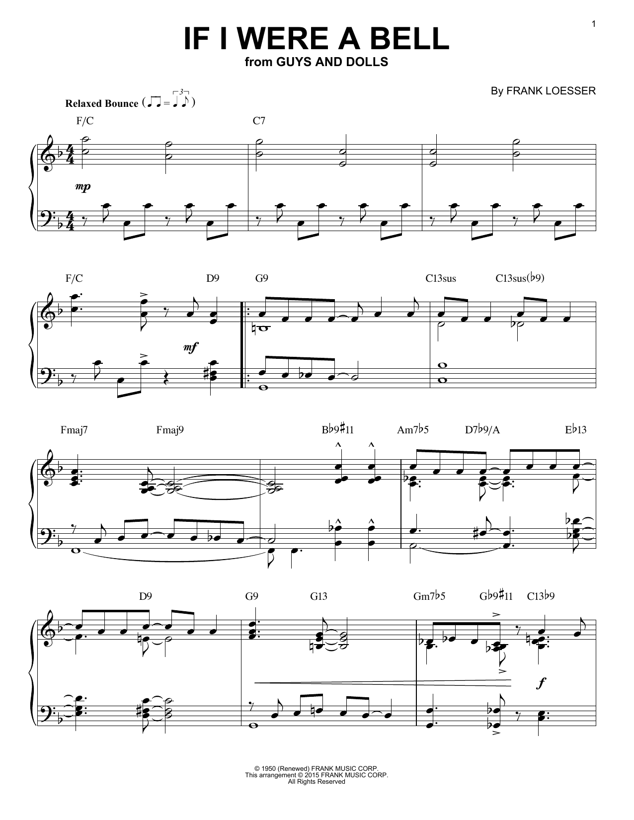 Frank Loesser If I Were A Bell [Jazz version] (arr. Brent Edstrom) sheet music notes and chords arranged for Piano Solo