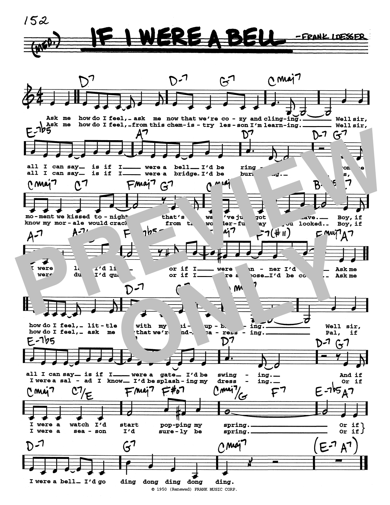 Frank Loesser If I Were A Bell (Low Voice) sheet music notes and chords arranged for Real Book – Melody, Lyrics & Chords