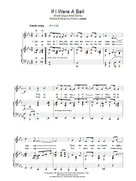 Frank Loesser If I Were A Bell sheet music notes and chords arranged for Super Easy Piano