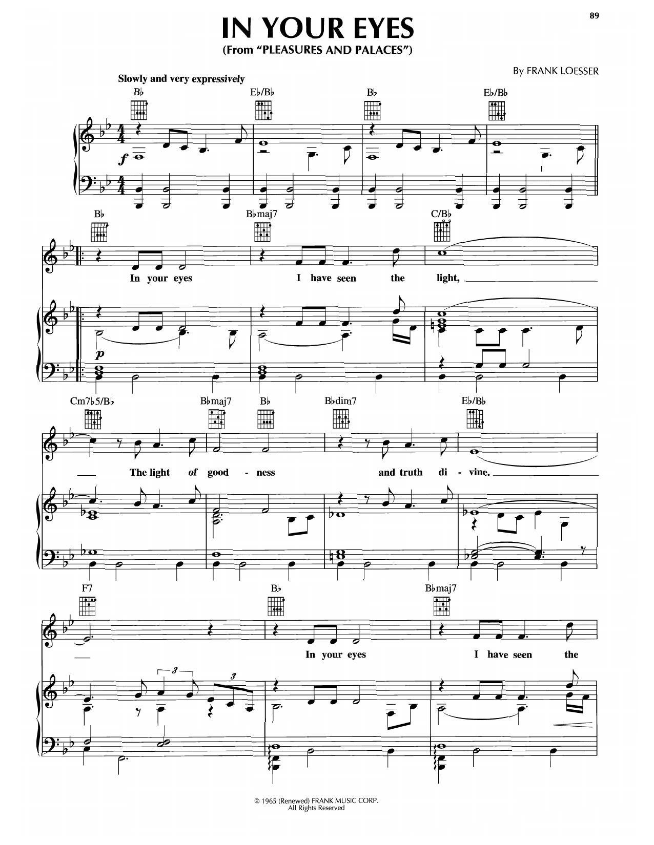 Frank Loesser In Your Eyes (from Pleasures And Palaces) sheet music notes and chords arranged for Piano, Vocal & Guitar Chords (Right-Hand Melody)