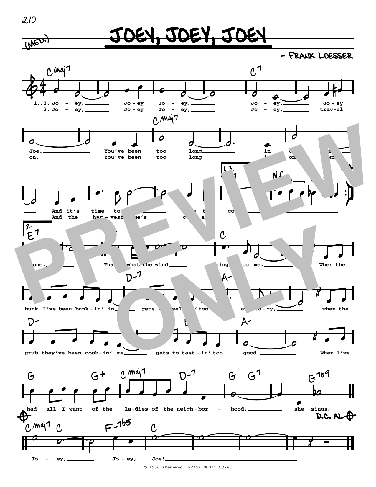 Frank Loesser Joey, Joey, Joey (High Voice) (from The Most Happy Fella) sheet music notes and chords arranged for Real Book – Melody, Lyrics & Chords