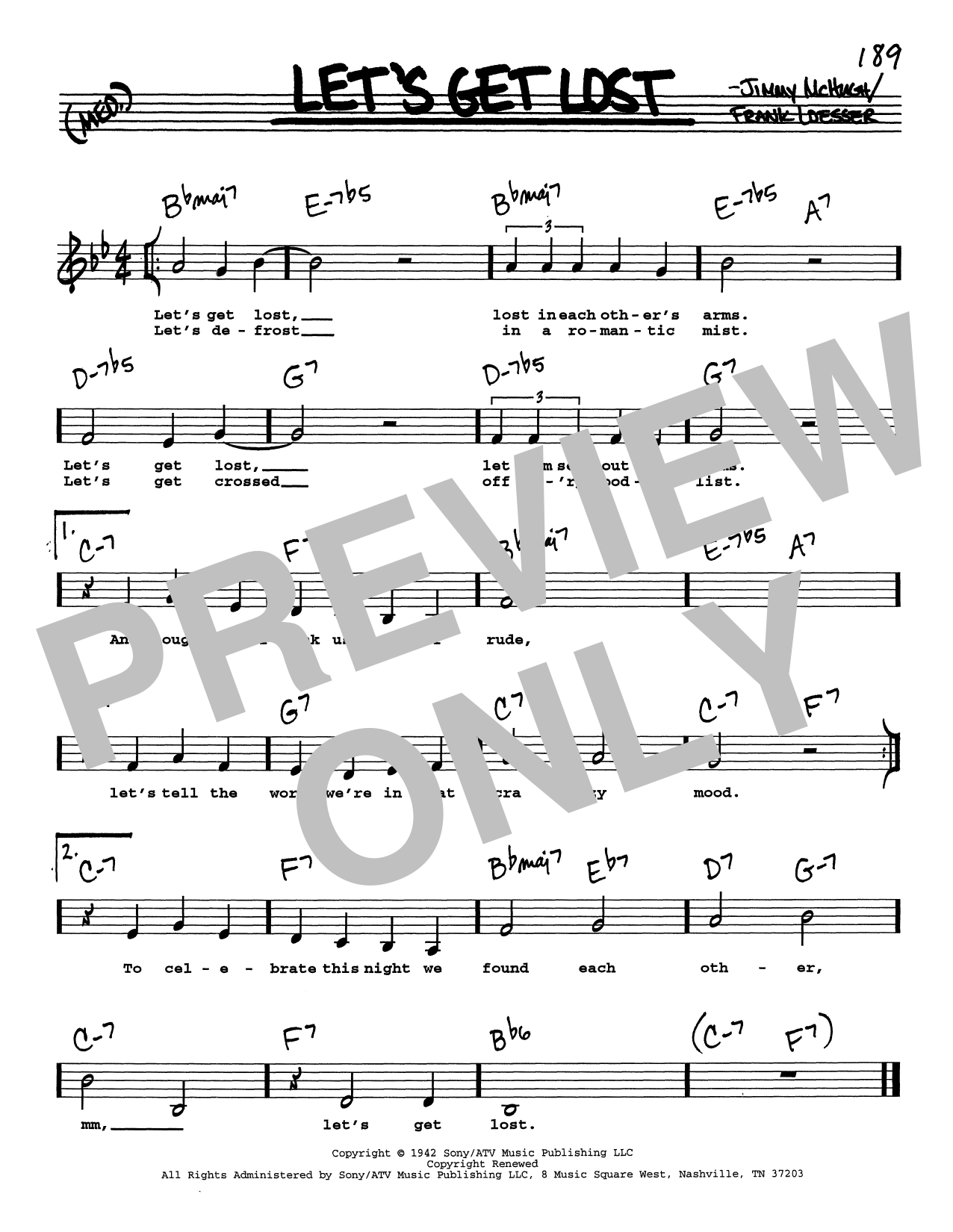 Frank Loesser Let's Get Lost (Low Voice) sheet music notes and chords arranged for Real Book – Melody, Lyrics & Chords