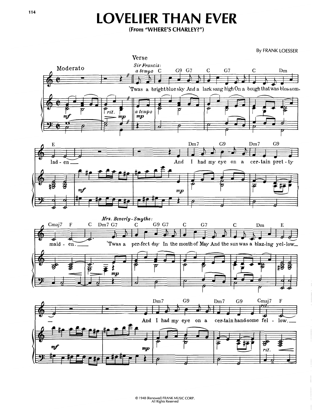Frank Loesser Lovelier Than Ever (from Where's Charley?) sheet music notes and chords arranged for Piano, Vocal & Guitar Chords (Right-Hand Melody)