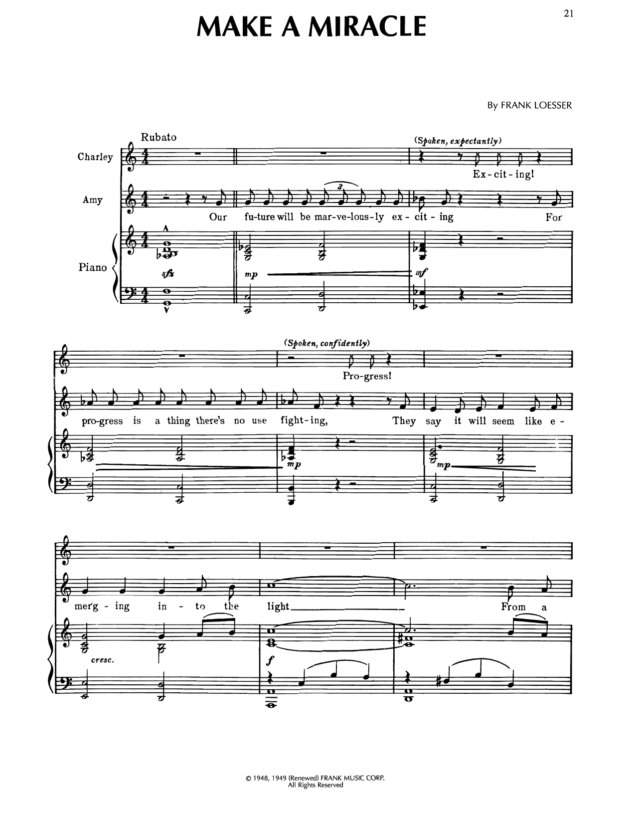 Frank Loesser Make A Miracle (from Where's Charley?) sheet music notes and chords arranged for Piano & Vocal
