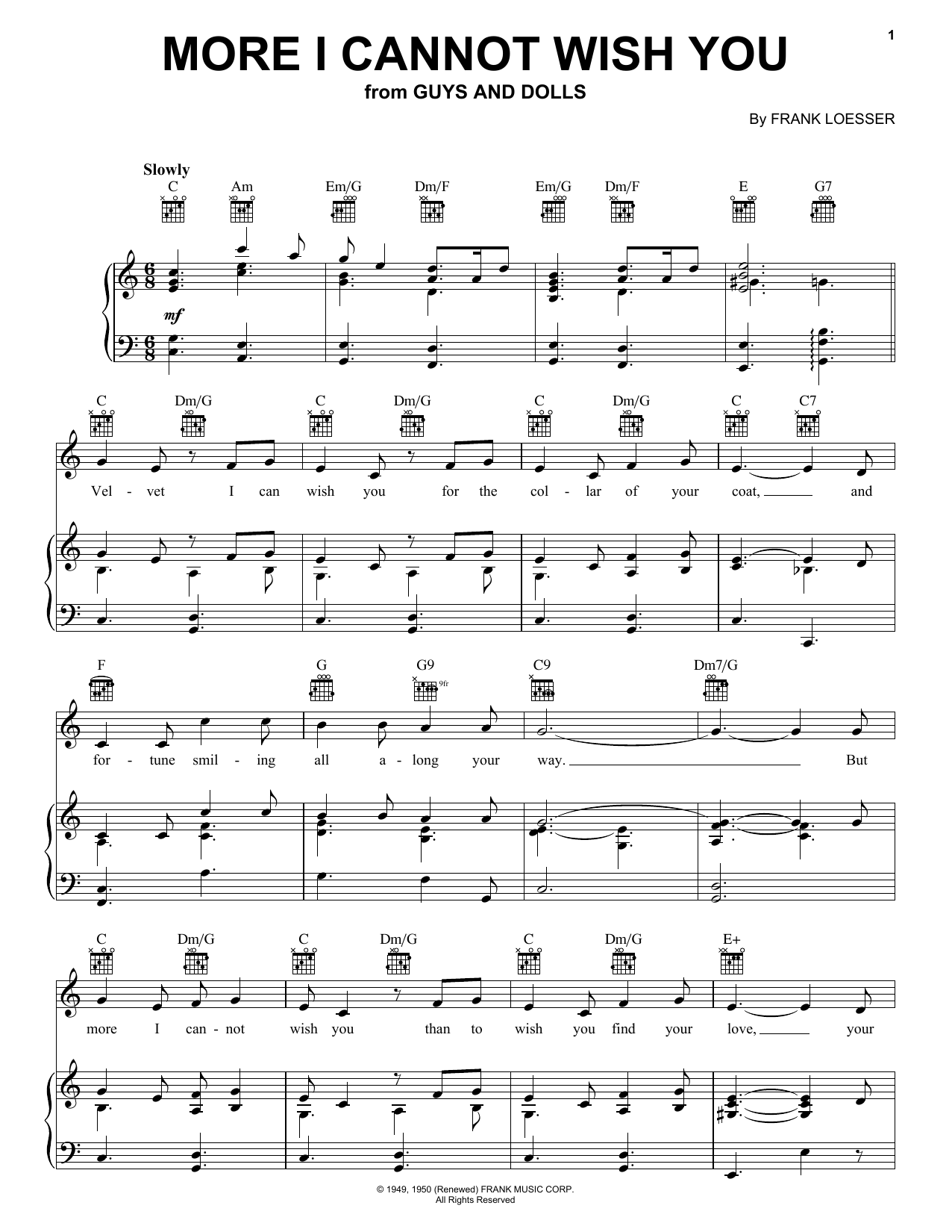 Frank Loesser More I Cannot Wish You sheet music notes and chords arranged for Piano, Vocal & Guitar Chords (Right-Hand Melody)