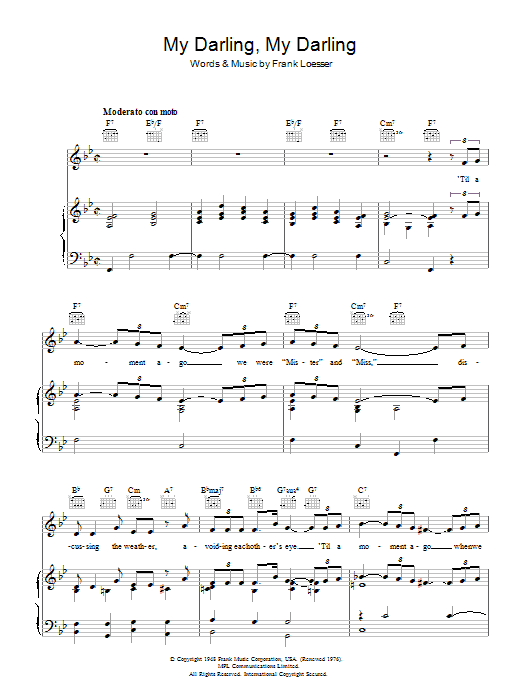 Frank Loesser My Darling, My Darling (from Where's Charley?) sheet music notes and chords arranged for Piano, Vocal & Guitar Chords