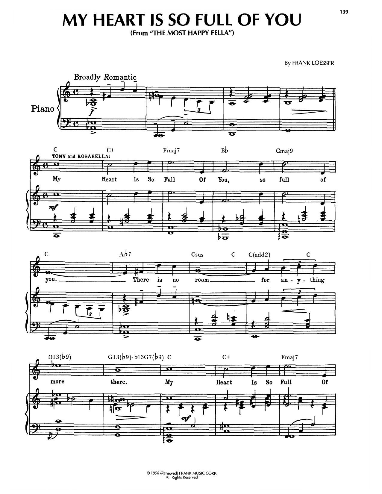 Frank Loesser My Heart Is So Full Of You (from The Most Happy Fella) sheet music notes and chords arranged for Piano, Vocal & Guitar Chords (Right-Hand Melody)