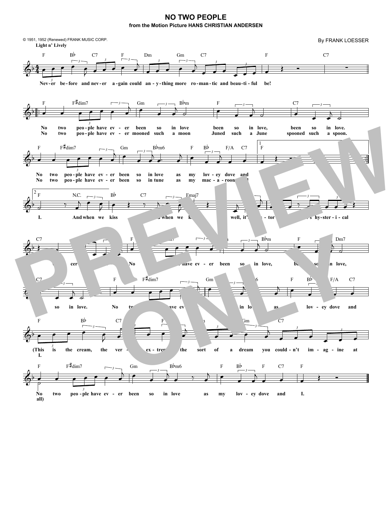 Frank Loesser No Two People sheet music notes and chords arranged for Lead Sheet / Fake Book