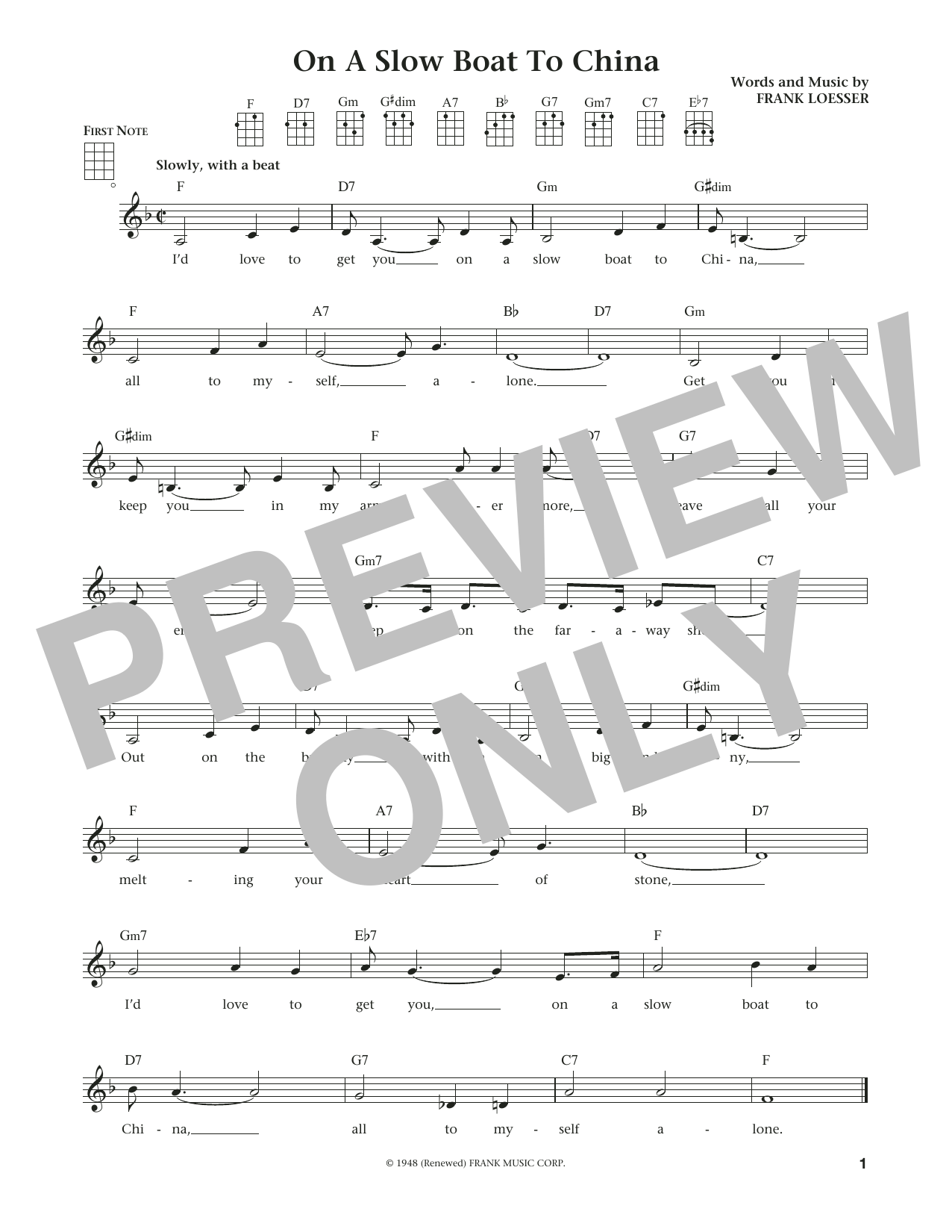 Frank Loesser On A Slow Boat To China (from The Daily Ukulele) (arr. Liz and Jim Beloff) sheet music notes and chords arranged for Ukulele