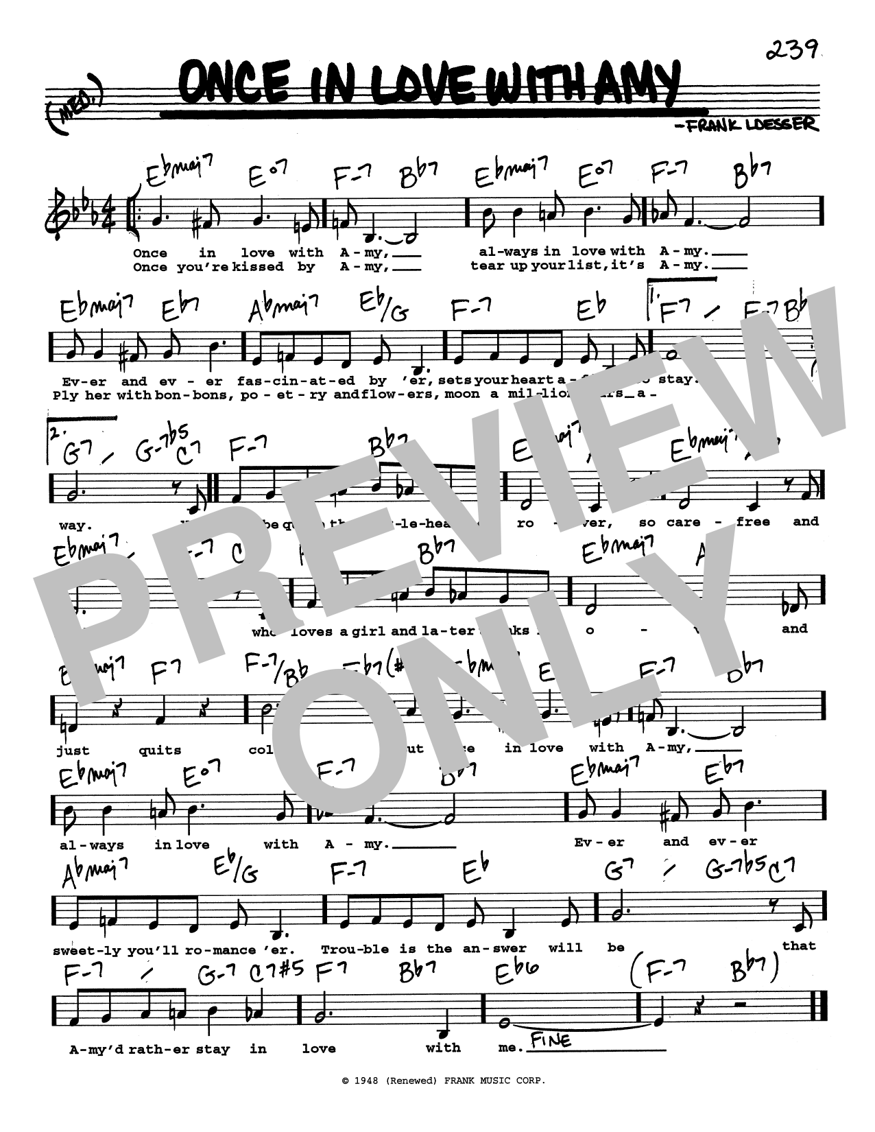 Frank Loesser Once In Love With Amy (Low Voice) sheet music notes and chords arranged for Real Book – Melody, Lyrics & Chords