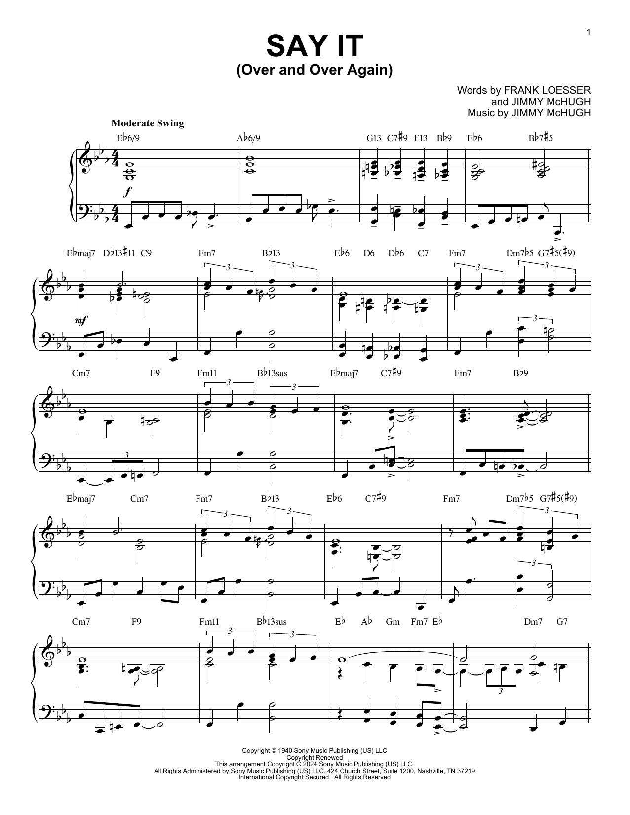 Frank Loesser Say It (Over And Over Again) (arr. Brent Edstrom) sheet music notes and chords arranged for Piano Solo