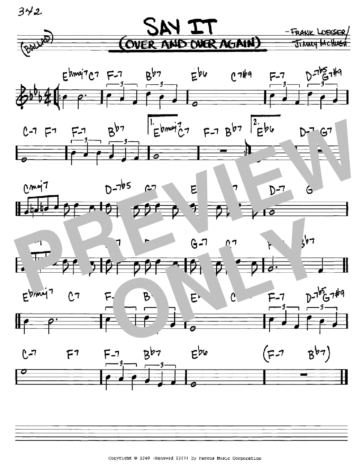 Frank Loesser Say It (Over And Over Again) sheet music notes and chords arranged for Piano, Vocal & Guitar Chords (Right-Hand Melody)