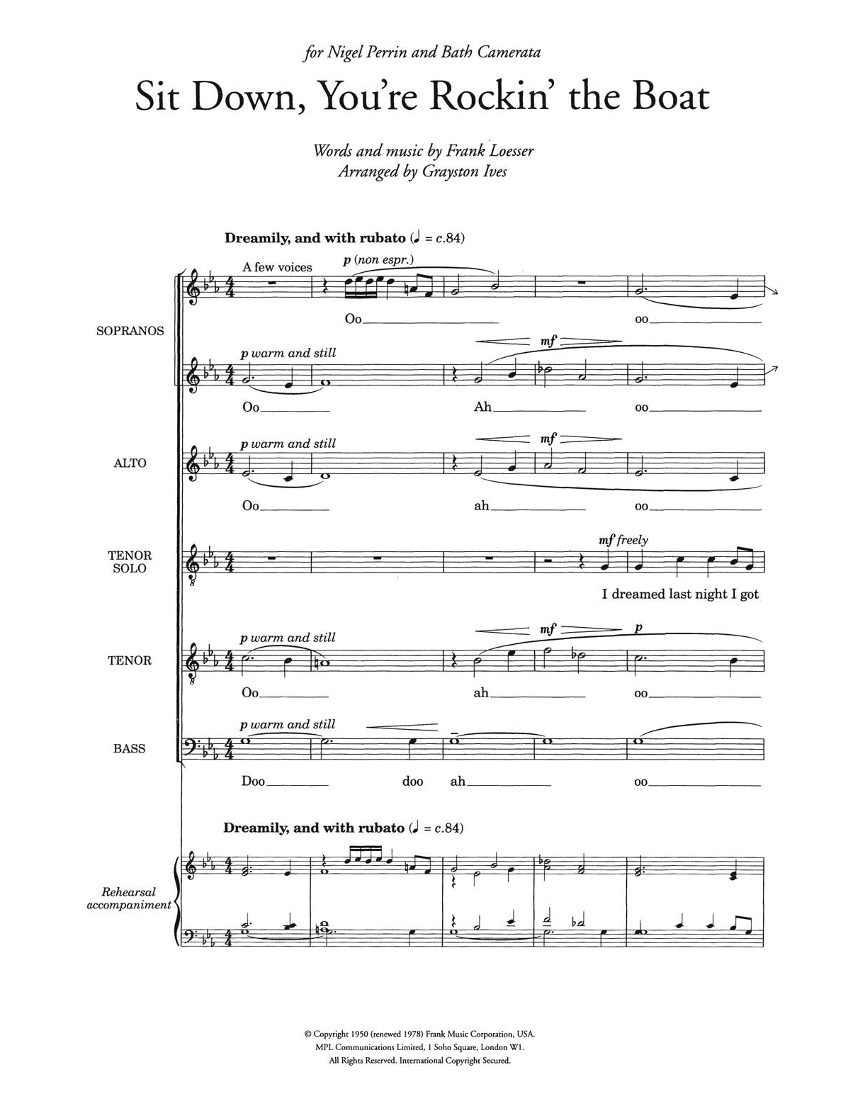 Frank Loesser Sit Down, You're Rockin' The Boat (from 'Guys and Dolls') (arr. Grayston Ives) sheet music notes and chords arranged for Piano, Vocal & Guitar Chords
