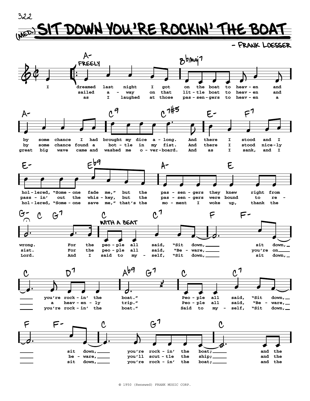 Frank Loesser Sit Down You're Rockin' The Boat (High Voice) (from Guys And Dolls) sheet music notes and chords arranged for Real Book – Melody, Lyrics & Chords