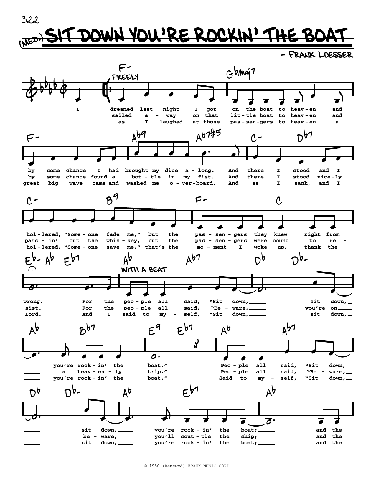 Frank Loesser Sit Down You're Rockin' The Boat (Low Voice) sheet music notes and chords arranged for Real Book – Melody, Lyrics & Chords