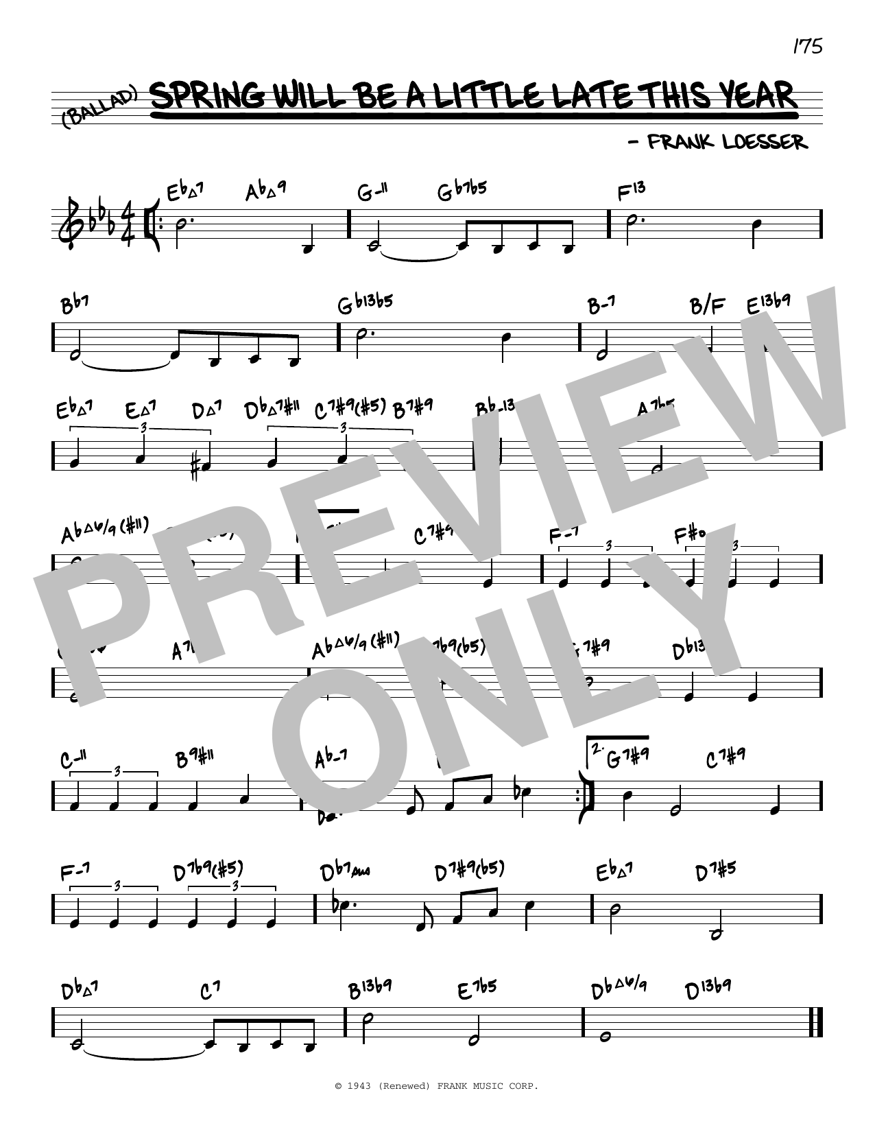 Frank Loesser Spring Will Be A Little Late This Year (arr. David Hazeltine) sheet music notes and chords arranged for Real Book – Enhanced Chords
