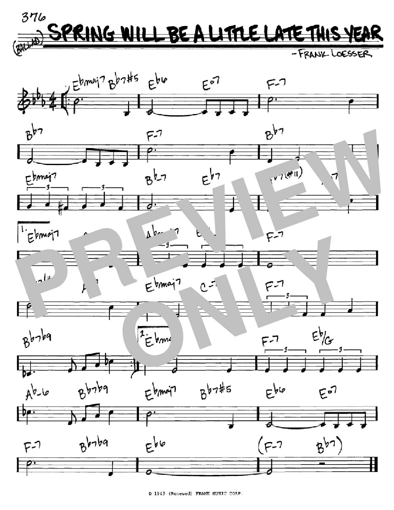 Frank Loesser Spring Will Be A Little Late This Year sheet music notes and chords arranged for Lead Sheet / Fake Book