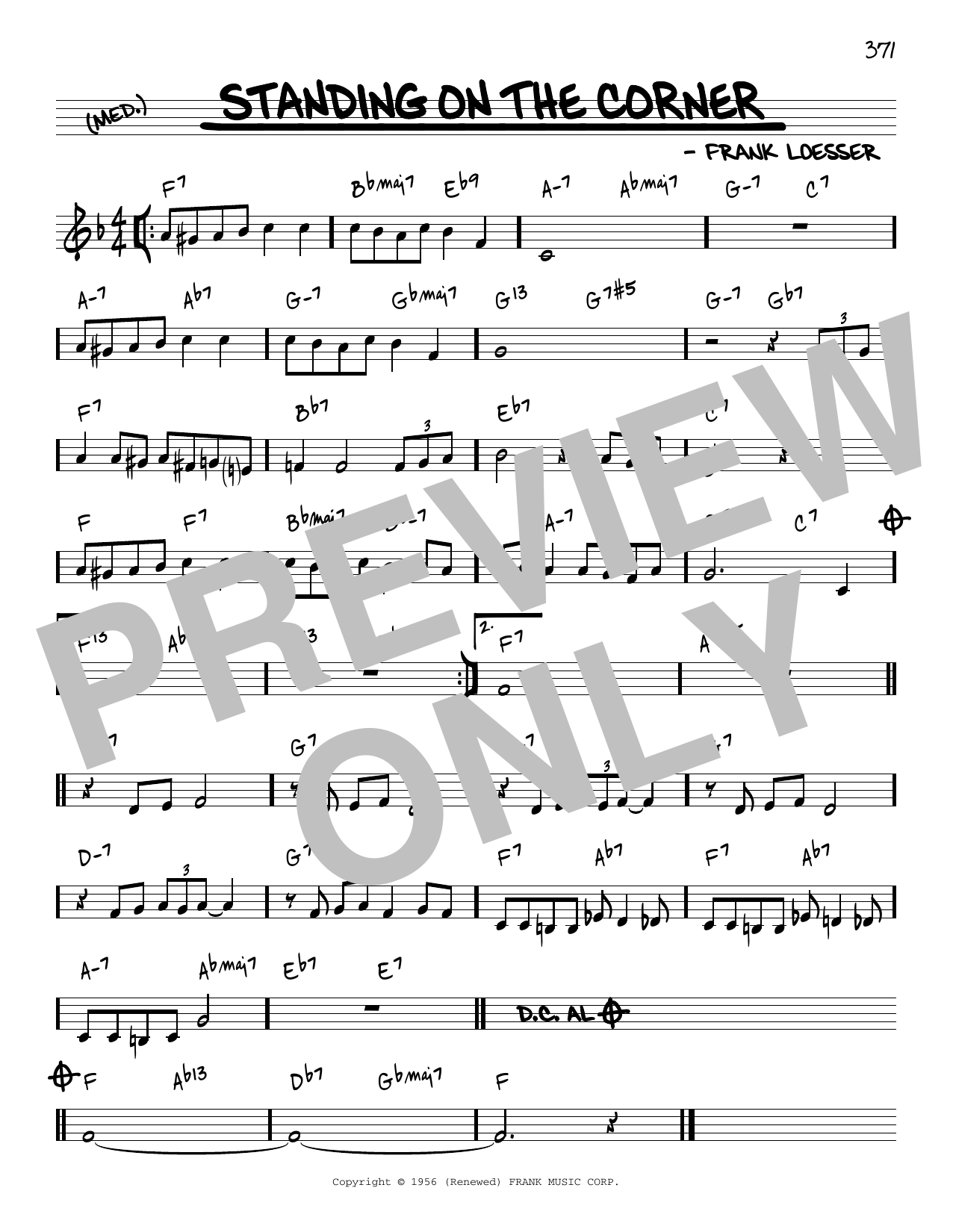 Frank Loesser Standing On The Corner [Reharmonized version] (arr. Jack Grassel) sheet music notes and chords arranged for Real Book – Melody & Chords