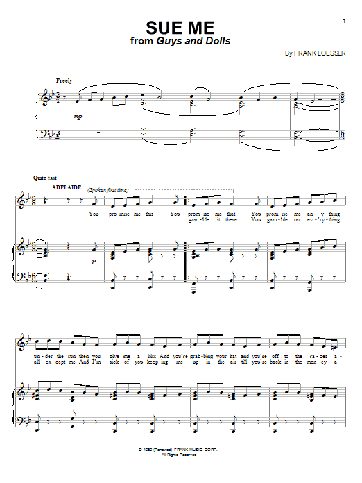 Frank Loesser Sue Me sheet music notes and chords arranged for Piano & Vocal