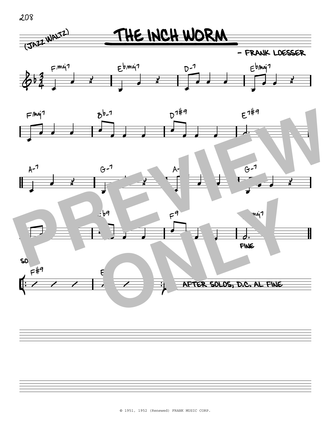 Frank Loesser The Inch Worm [Reharmonized version] (arr. Jack Grassel) sheet music notes and chords arranged for Real Book – Melody & Chords