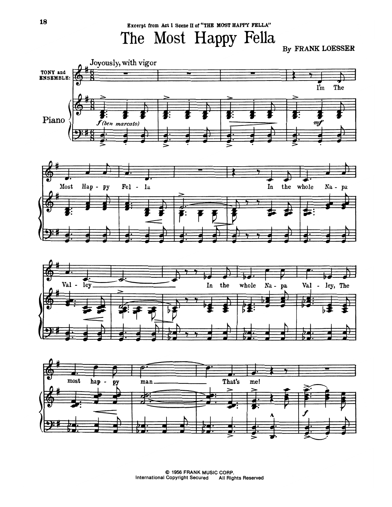 Frank Loesser The Most Happy Fella sheet music notes and chords arranged for Piano & Vocal