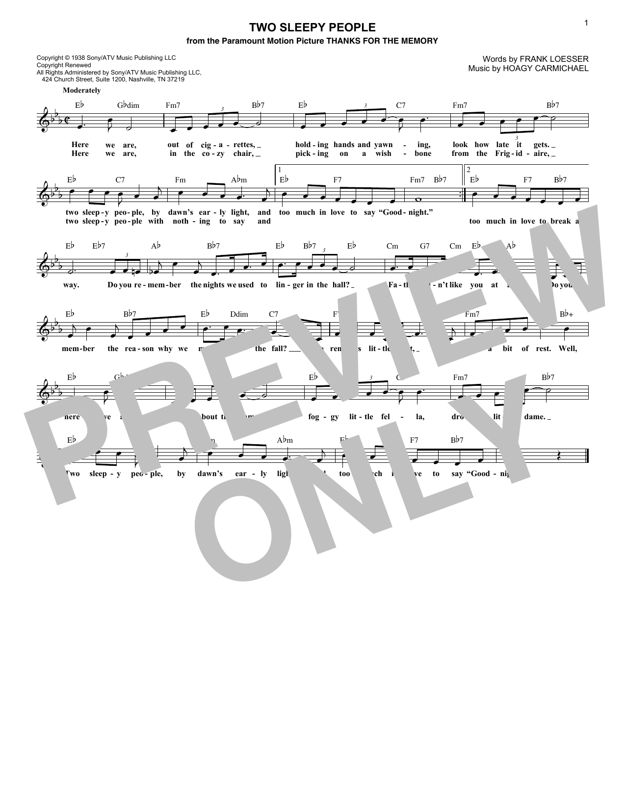 Frank Loesser Two Sleepy People sheet music notes and chords arranged for Lead Sheet / Fake Book