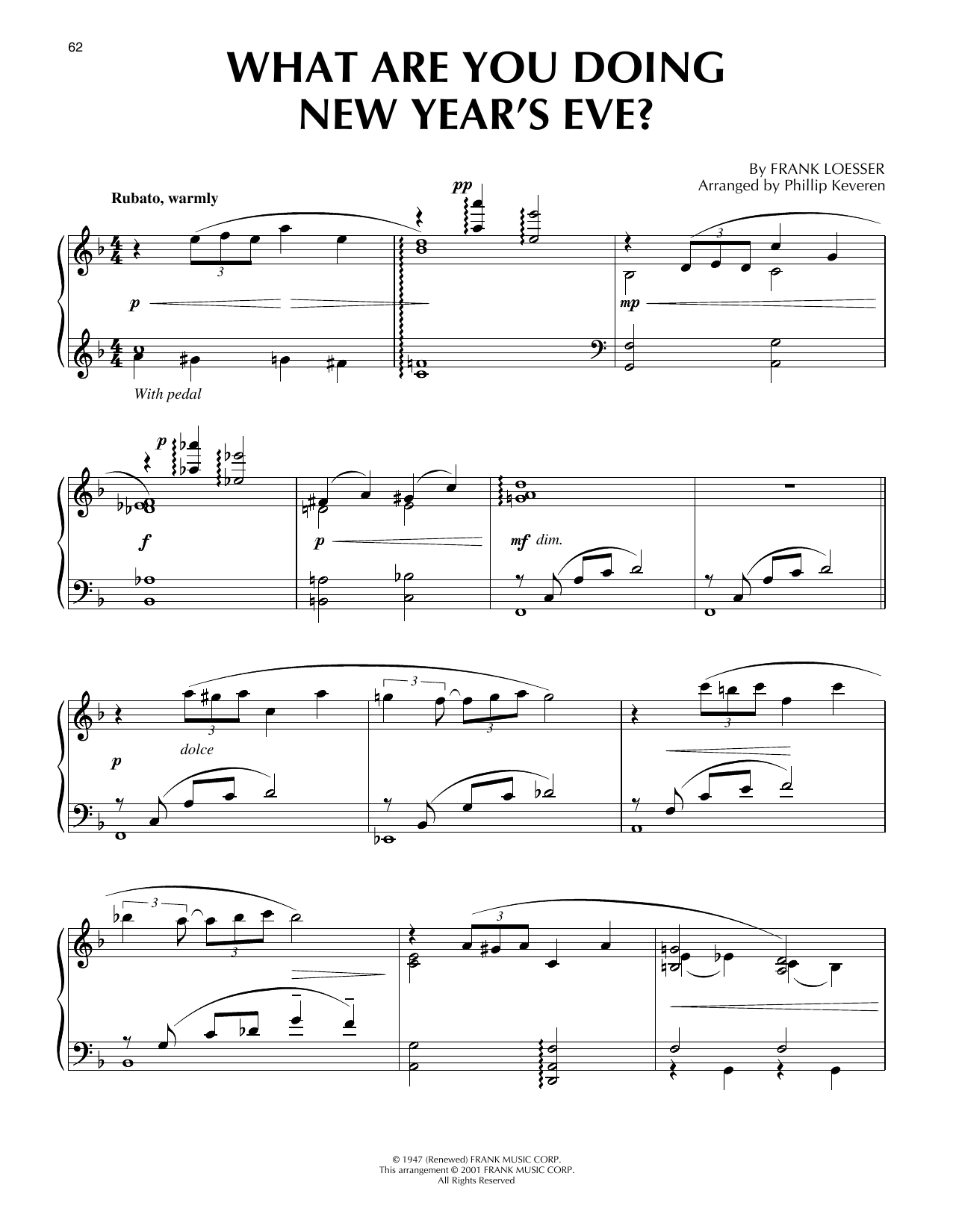 Frank Loesser What Are You Doing New Year's Eve? [Jazz version] (arr. Phillip Keveren) sheet music notes and chords arranged for Piano Solo