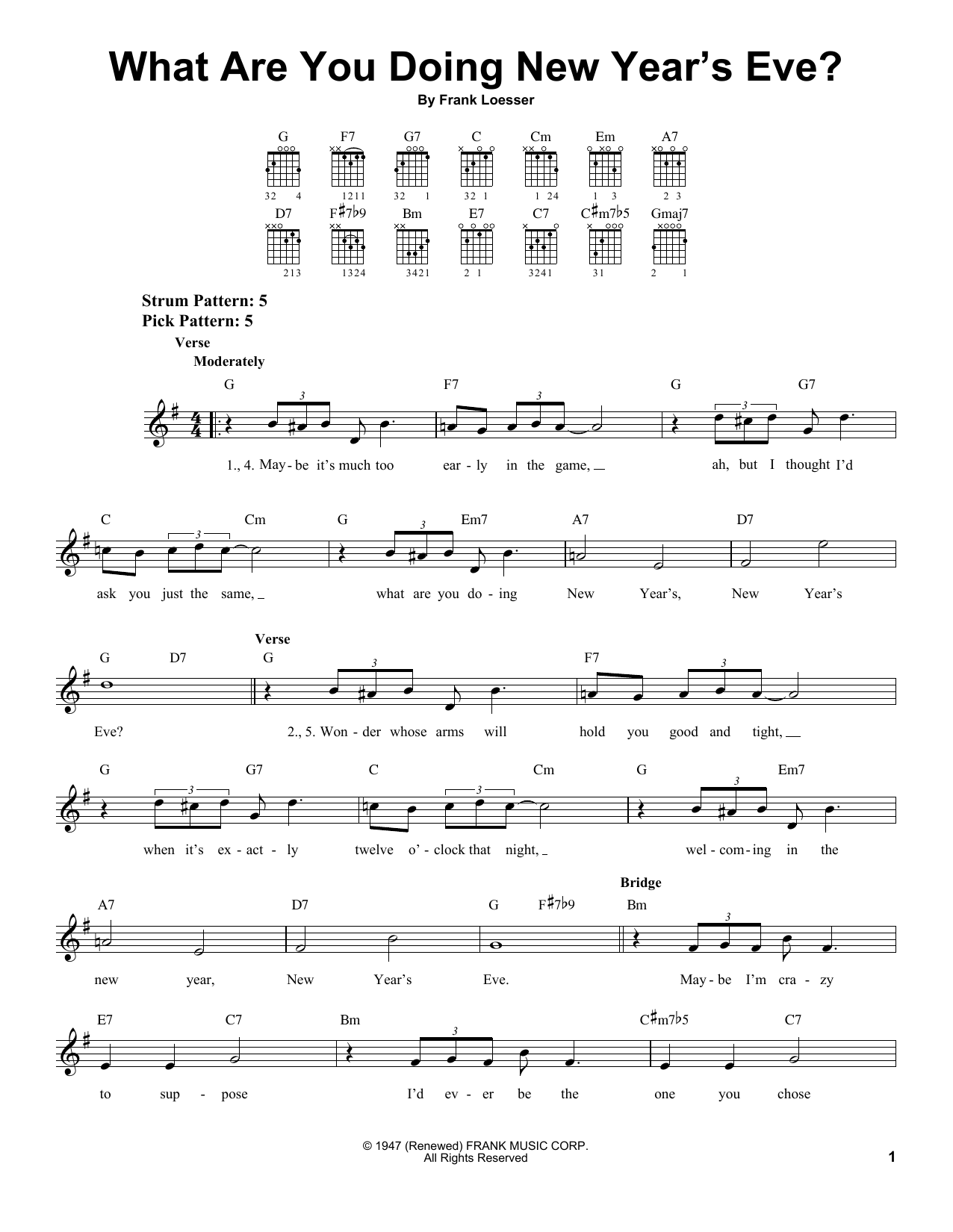 Frank Loesser What Are You Doing New Year's Eve? sheet music notes and chords arranged for Guitar Lead Sheet