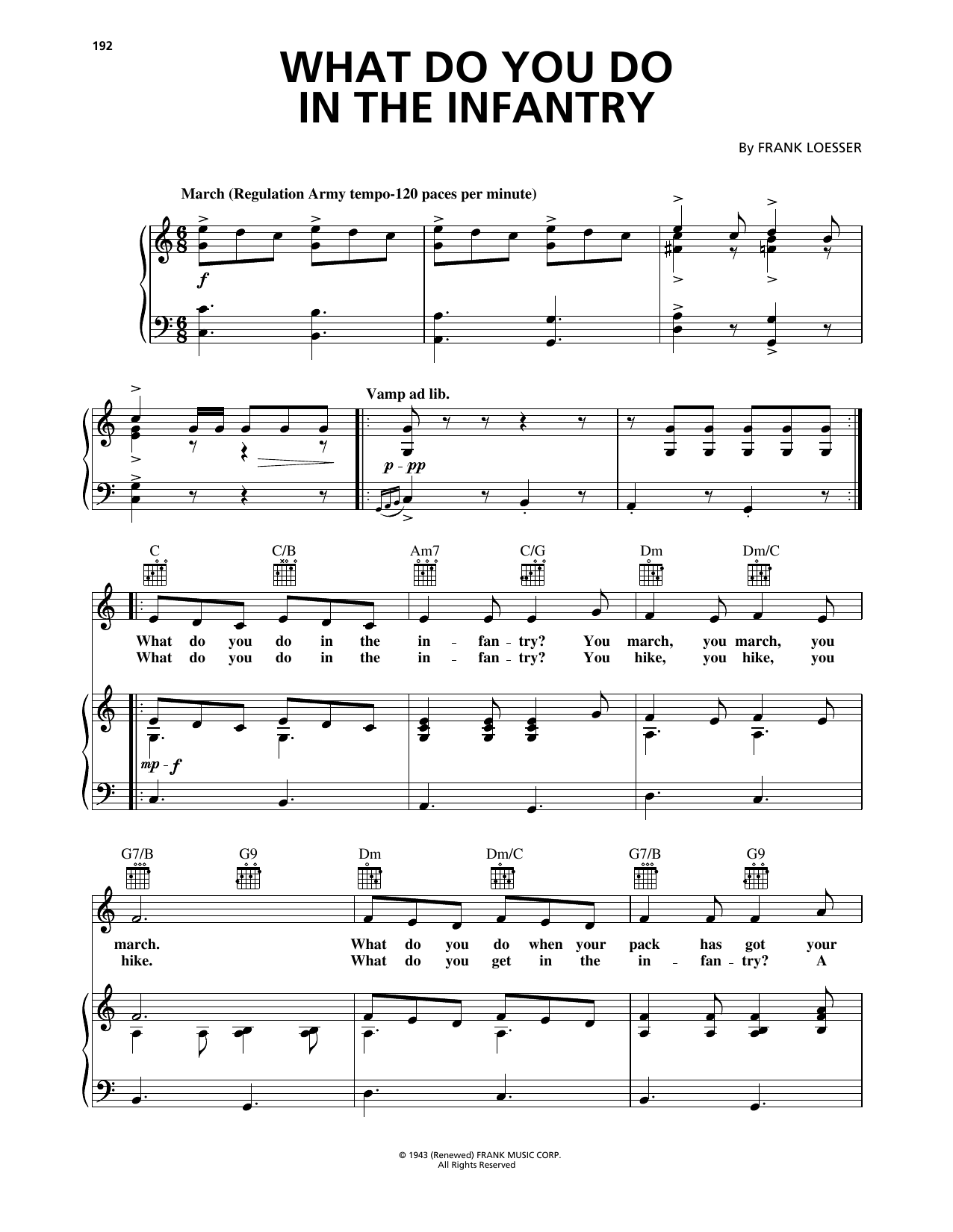 Frank Loesser What Do You Do In The Infantry sheet music notes and chords arranged for Piano, Vocal & Guitar Chords (Right-Hand Melody)