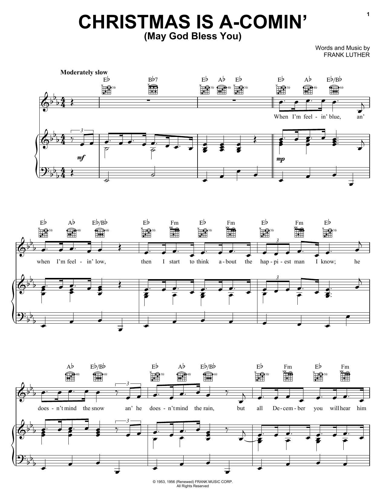 Frank Luther Christmas Is A-Comin' (May God Bless You) sheet music notes and chords arranged for ChordBuddy