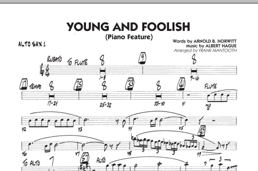 Frank Mantooth Young And Foolish - Alto Sax 1 sheet music notes and chords arranged for Jazz Ensemble