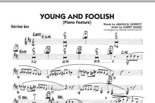 Frank Mantooth Young And Foolish - Baritone Sax sheet music notes and chords arranged for Jazz Ensemble