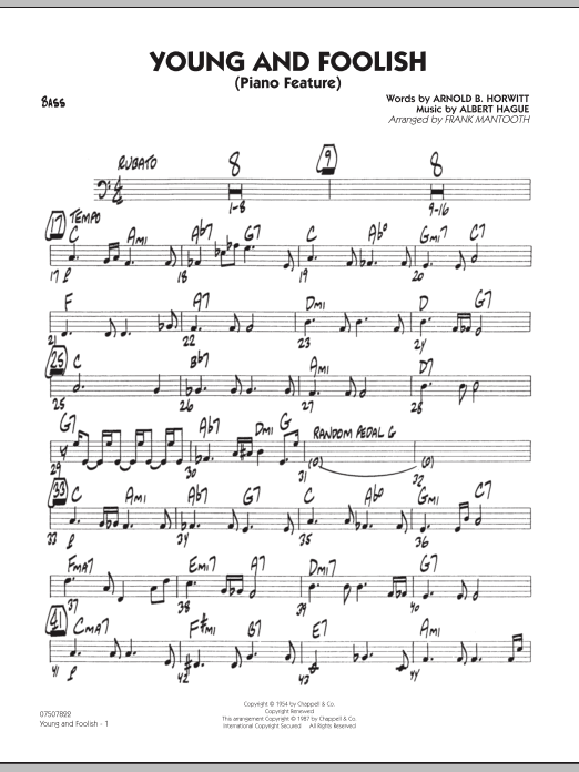 Frank Mantooth Young And Foolish - Bass sheet music notes and chords arranged for Jazz Ensemble