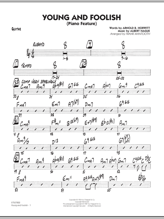 Frank Mantooth Young And Foolish - Guitar sheet music notes and chords arranged for Jazz Ensemble