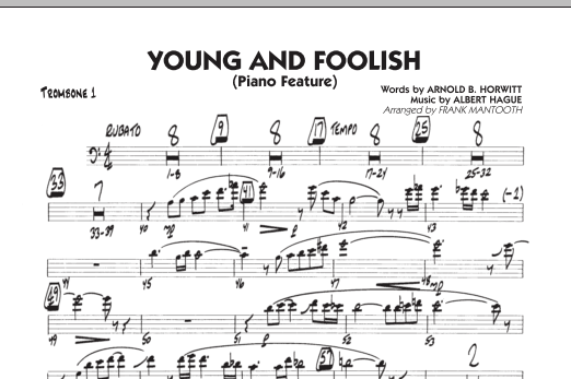 Frank Mantooth Young And Foolish - Trombone 1 sheet music notes and chords arranged for Jazz Ensemble