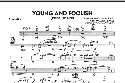 Frank Mantooth Young And Foolish - Trombone 2 sheet music notes and chords arranged for Jazz Ensemble